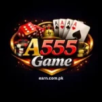 A555 Game logo on dark background with cards, dice, chips, and roulette