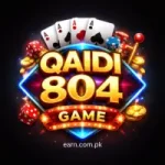 Qaidi 804 Game logo on dark background with cards and coins