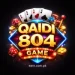 Qaidi 804 Game logo on dark background with cards and coins