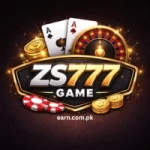 ZS777 Game logo with dark background, playing cards, roulette wheel, poker chips, and gold coins.