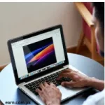 • Person earning money online using a laptop