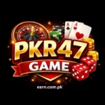 PKR47 Game casino logo with cards, dice, and roulette